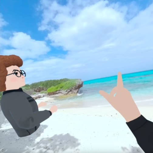 CoDo Body: two avatars walking together on a real beach